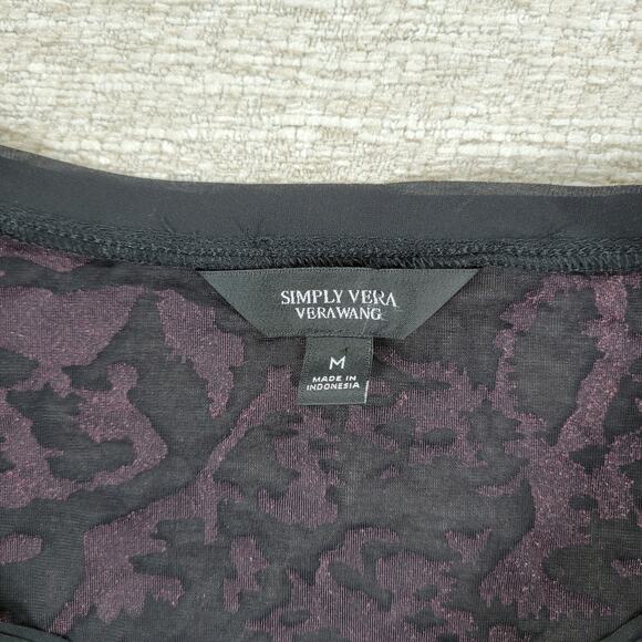 Simply Vera Wang Velvet Burnout Top Womens M Plum Sheer Hem Witchy Fairycore - Picture 2 of 15